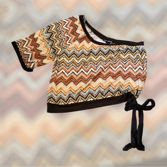 women's western geometric aztec tribal one Shoulder shirt tie L preowned - Picture 3 of 7